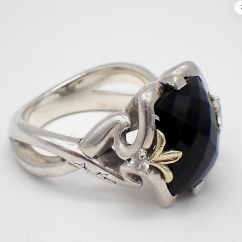 Ann King Sterling and 18K 8.0 Ct Black Onyx Ring - Picture 6 of 11